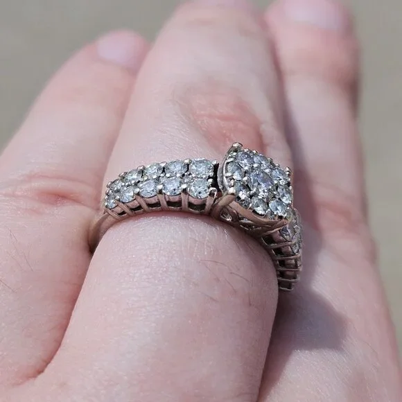 14K White Gold Diamond Halo 2 Row Engagement Ring 1.02TCW Size 6.75